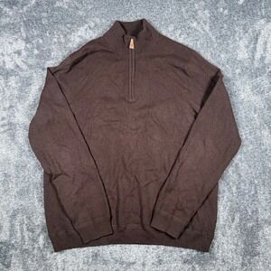 John W Nordstrom Mens Large 100% Cashmere Quarter Zip Sweater Brown Mock Neck